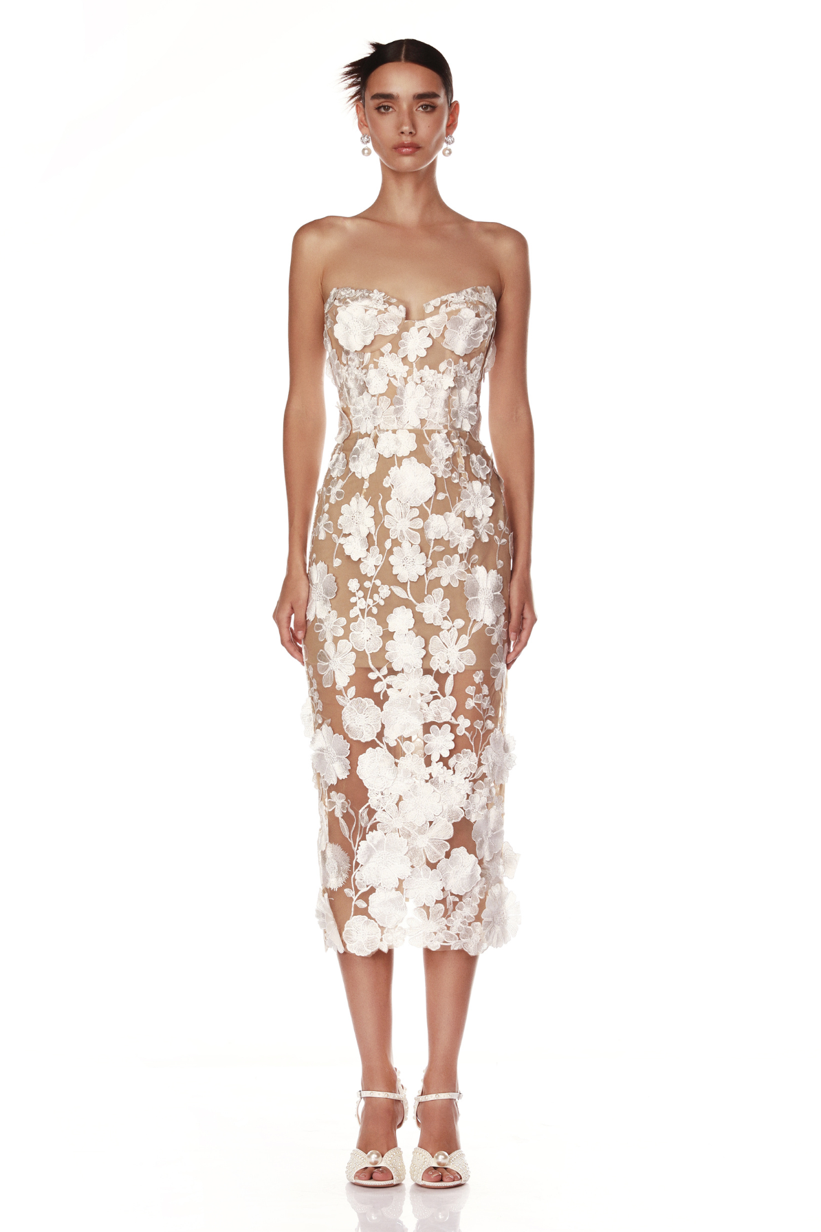 bronx and banco saba blanc floral-appliqu lace midi dress Bronx Banco Sabrina Embroidered A-Line Midi-Dress