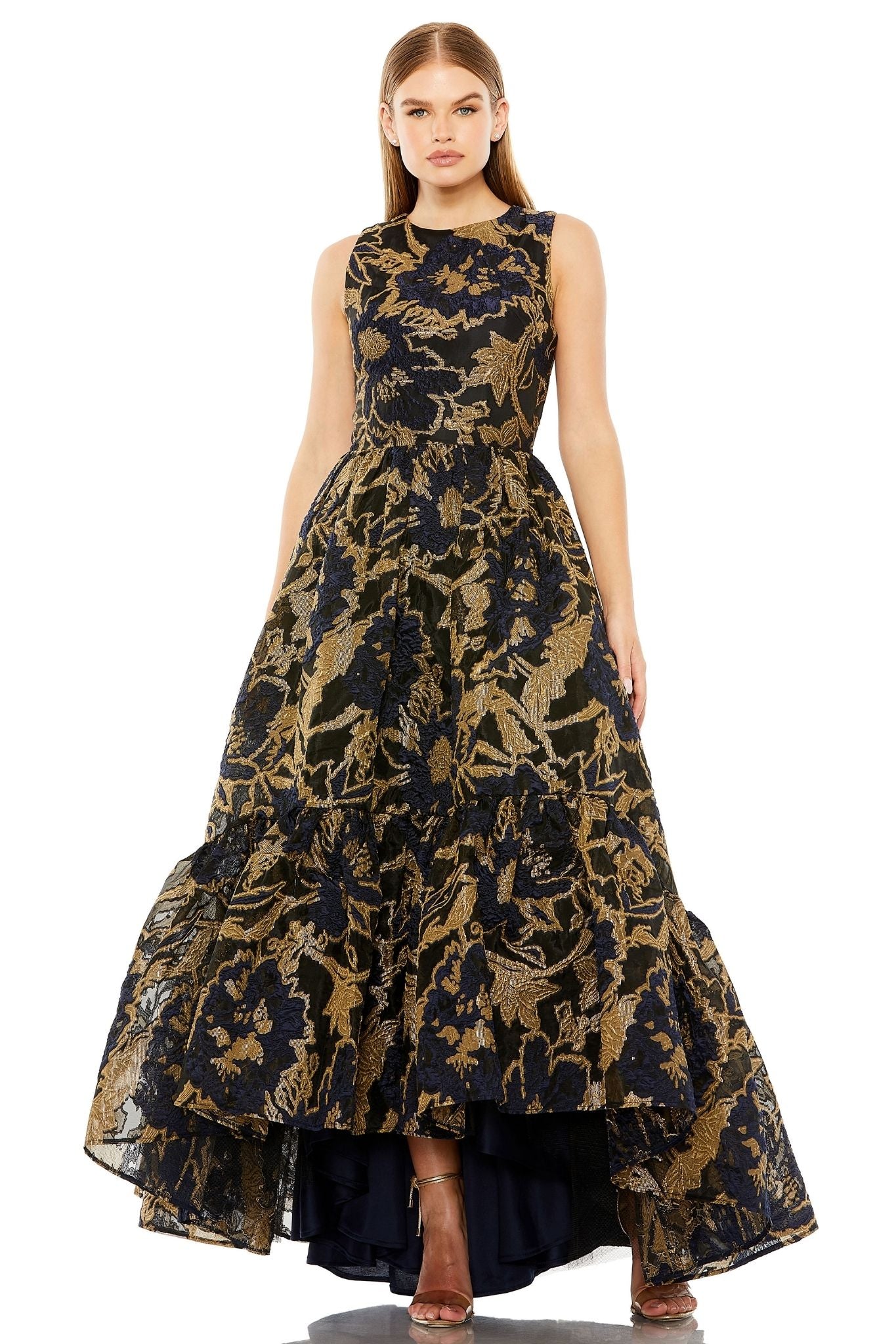 Sleeveless High Low Brocade Gown - Main Image