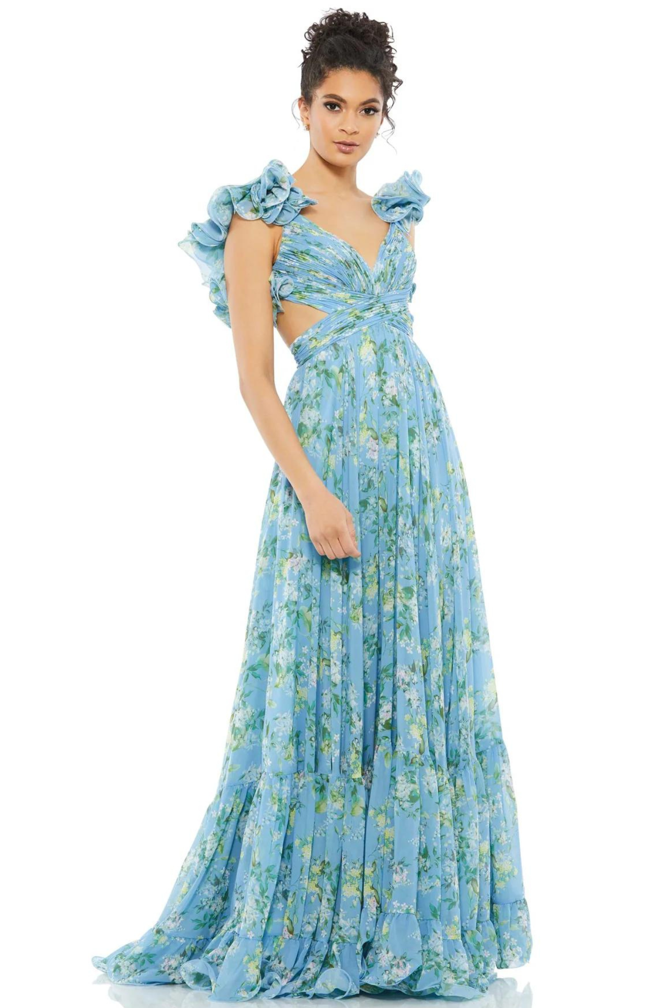 Barcelona Gown in Soft Blue Floral by Mac Duggal - RENTAL