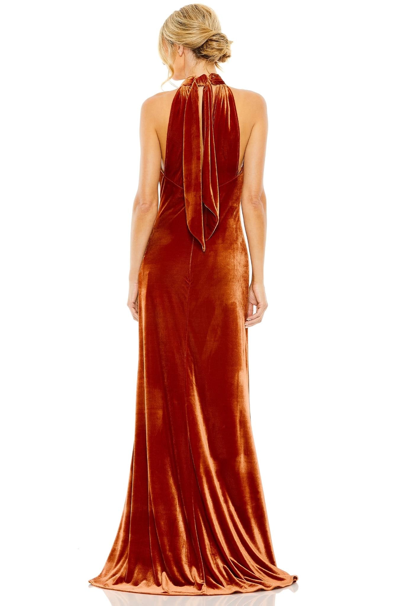 Pasha Halter Gown in Burnt Orange by Mac Duggal - RENTAL