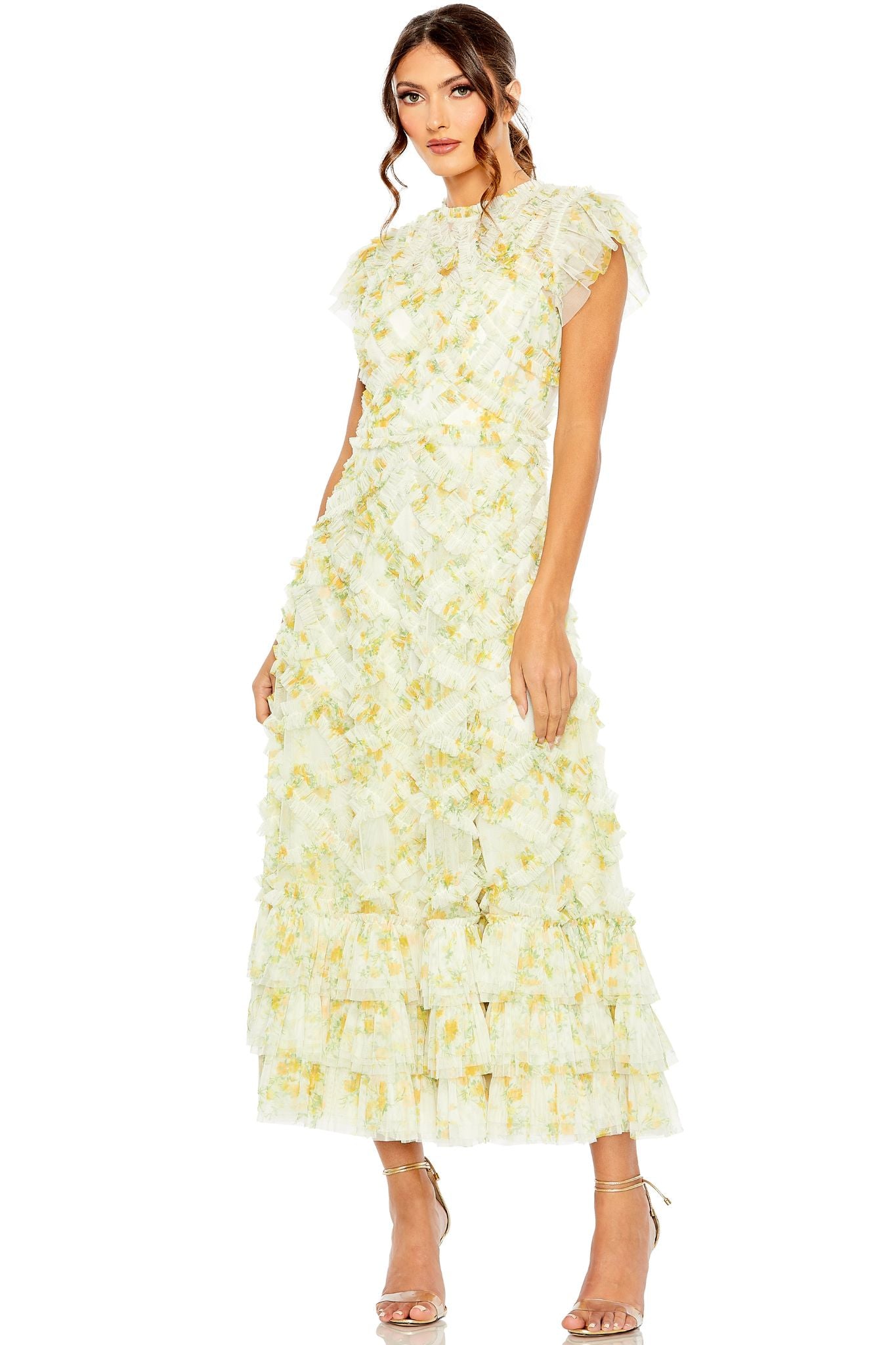 mac duggal ruffle midi dress Long Sleeve Ruffle Tiered Midi Dress