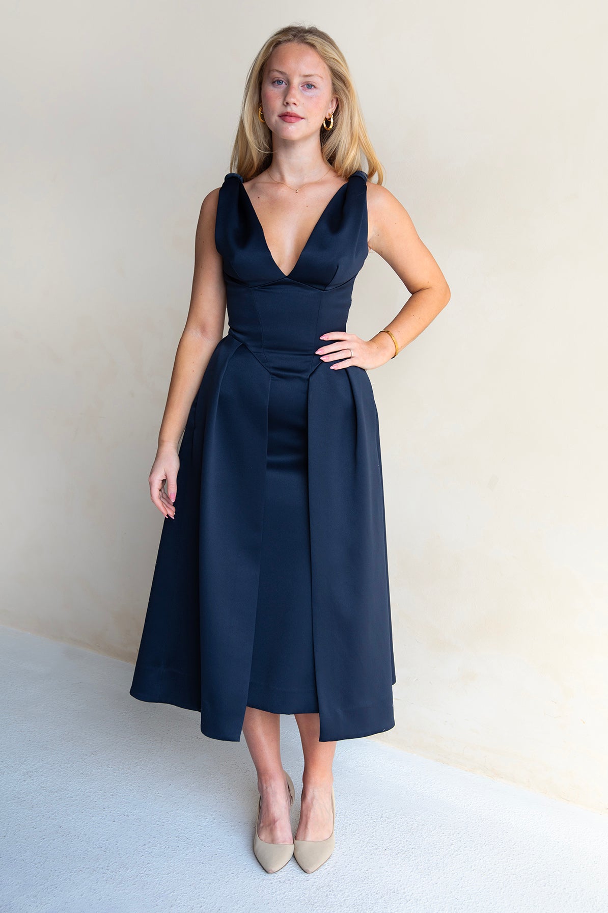 Paloma Midnight Satin Midi Dress by House of CB- RENTAL – The Fitzroy