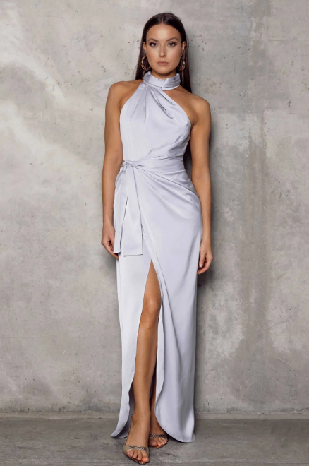 Zenith Gown in Silver by Elle Zeitoune - RENTAL