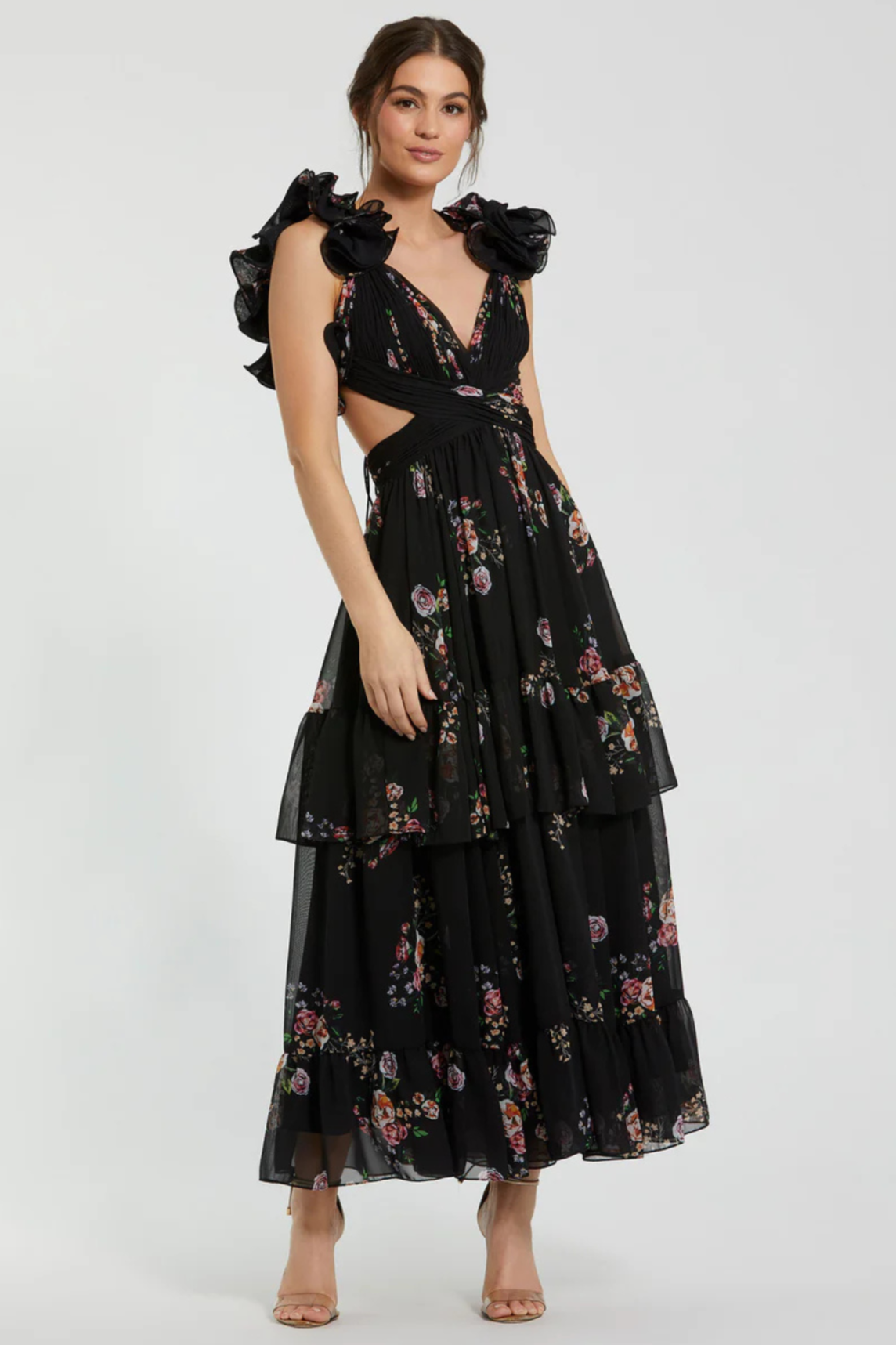 Barcelona Midi Dress in Black Floral by Mac Duggal - RENTAL – The