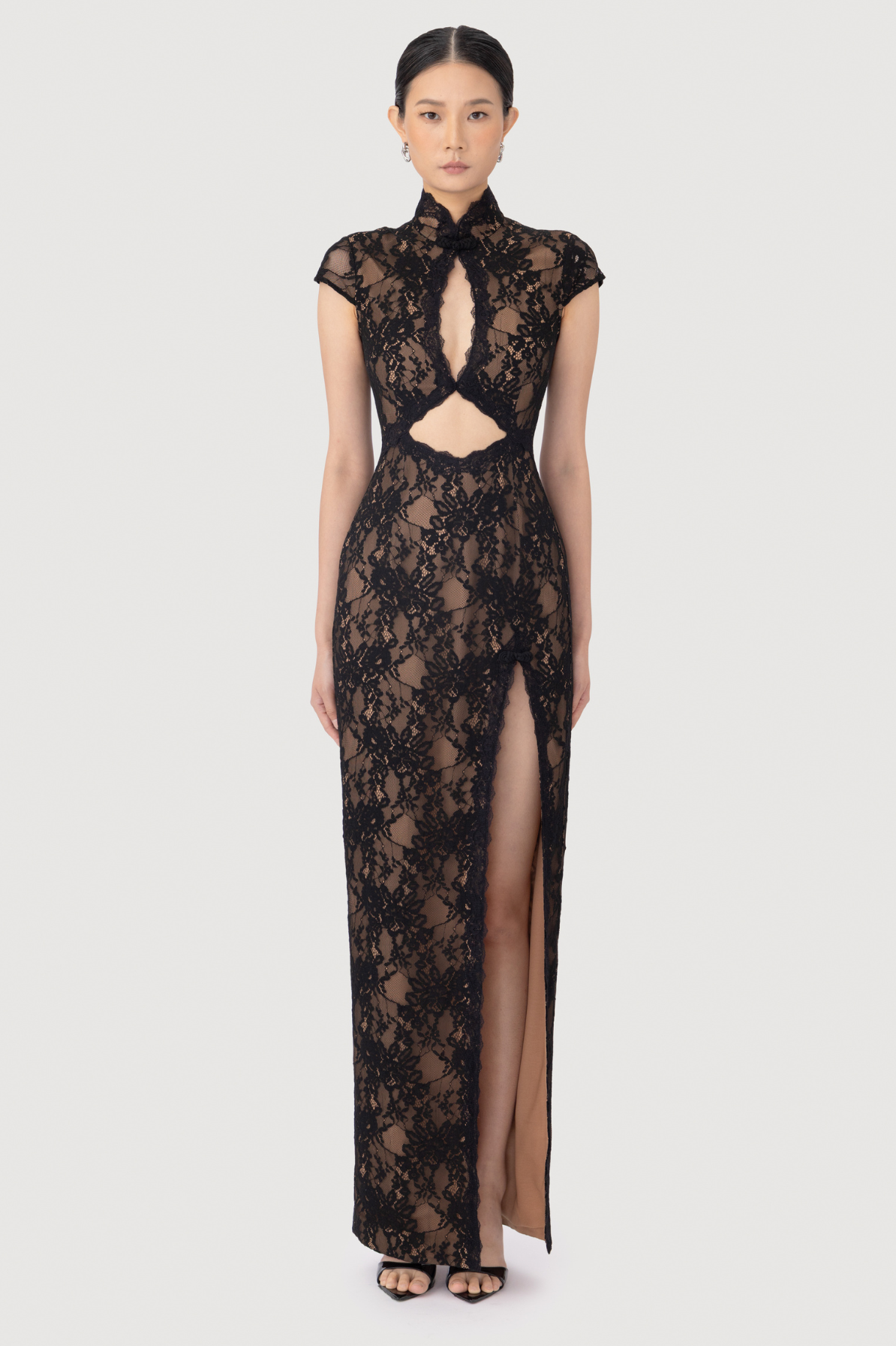 chinese dress ladies Moira Lace Gown in Black by Sau Lee
