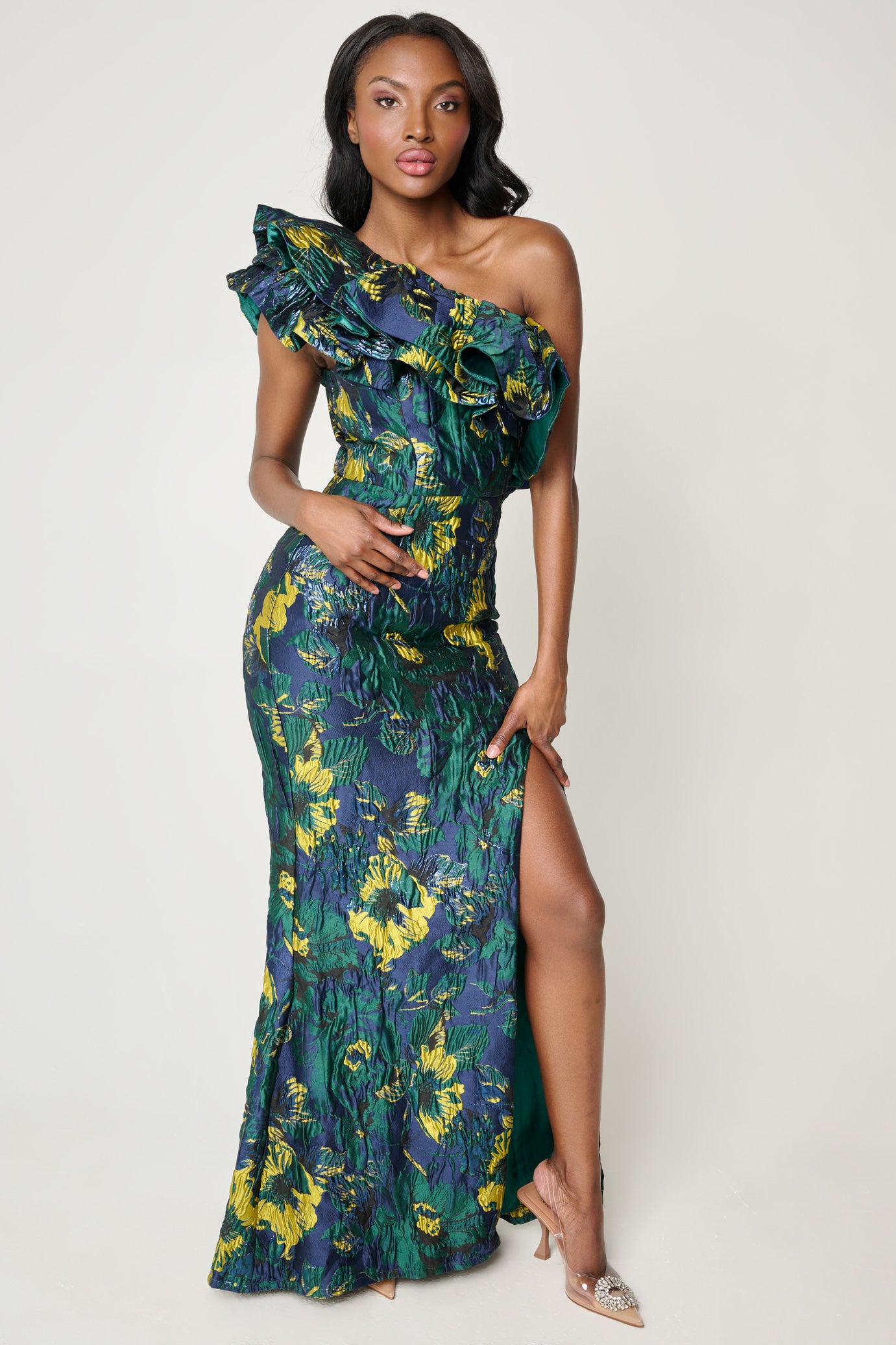 Bonne Nuit One Shoulder Gown in Emerald by Bariano - RENTAL