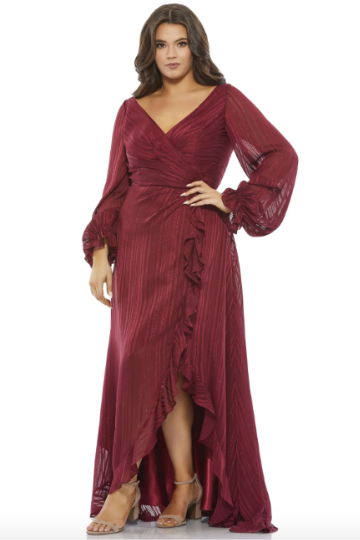 Daniela Faux Wrap Dress in Burgundy by Mac Duggal - RENTAL The Fitzroy Daniela Faux Wrap Dress in Burgundy by Mac Duggal - RENTAL The Fitzroy