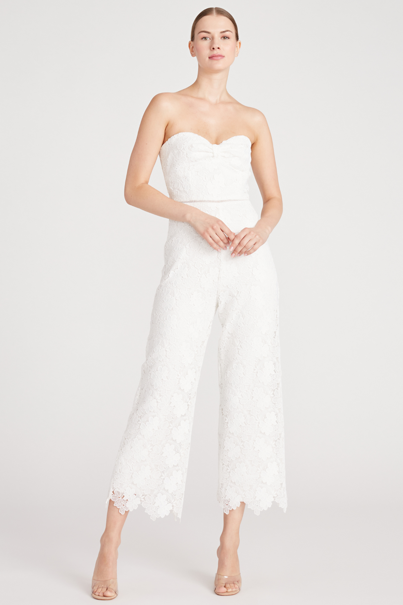 Vida White Lace Jumpsuit by ML Monique Lhuillier RENTAL The