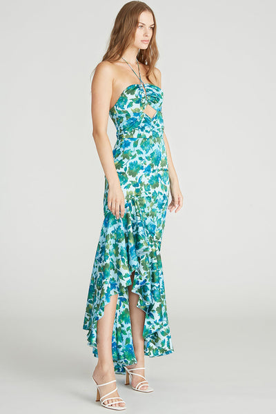 EDIE HIGH LOW TIE NECK GOWN BY AMUR