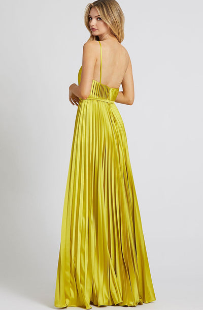 Chartreuse Pleated Wide Leg Jumpsuit by Mac Duggal - RENTAL