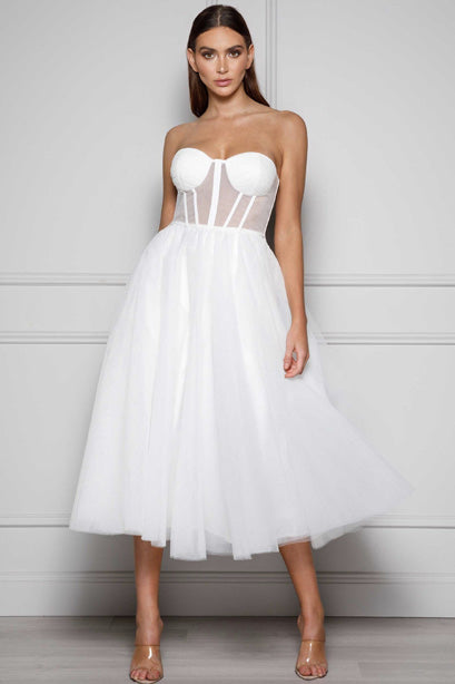 Gabriella Bustier Tulle Dress in White by Elle Zeitoune - RENTAL