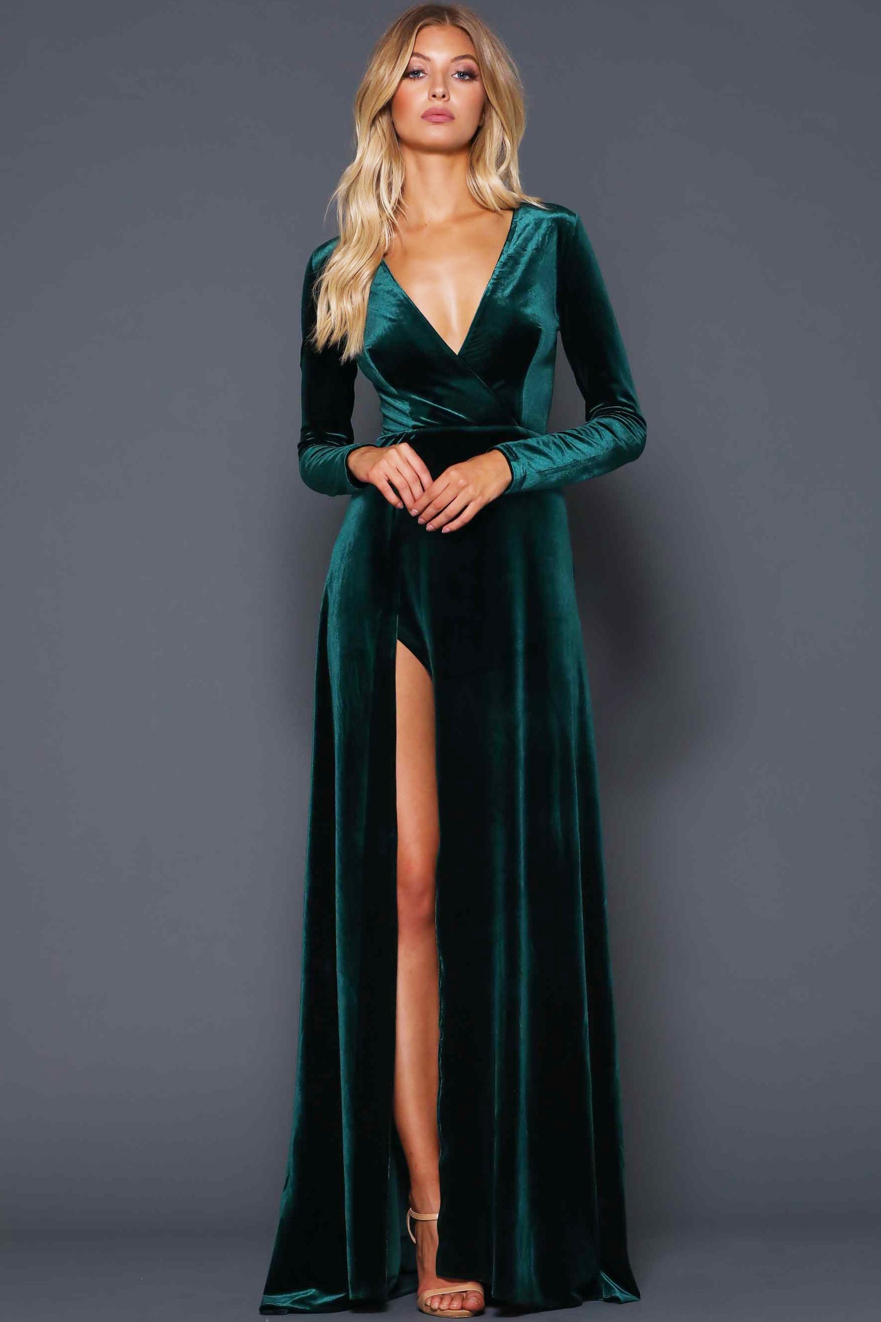 Emerald velvet gown hotsell