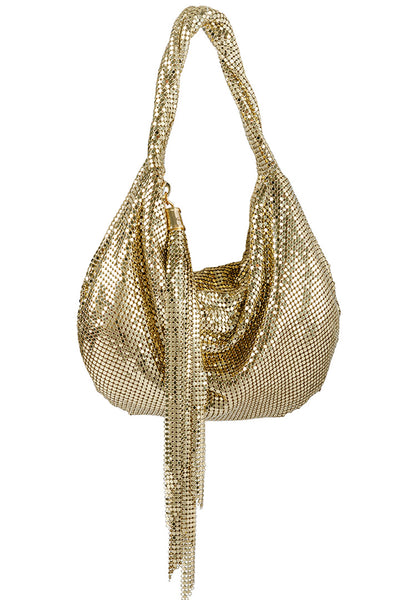 Marisol Mesh Hobo Bag in Gold by Whiting and Davis