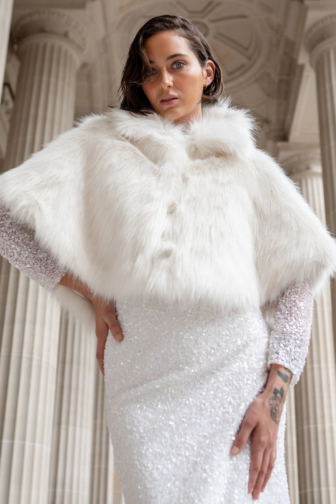 White fluffy cape hot sale