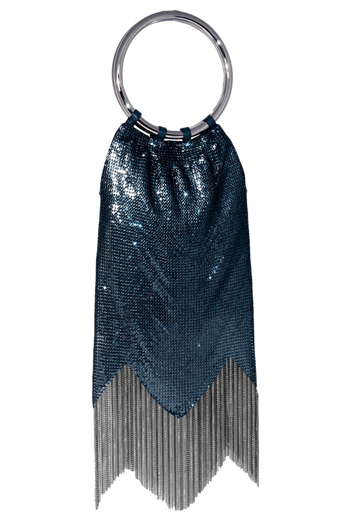 Rio Chain Fringe Bag in Midnight Blue by Whiting and Davis - RENTAL