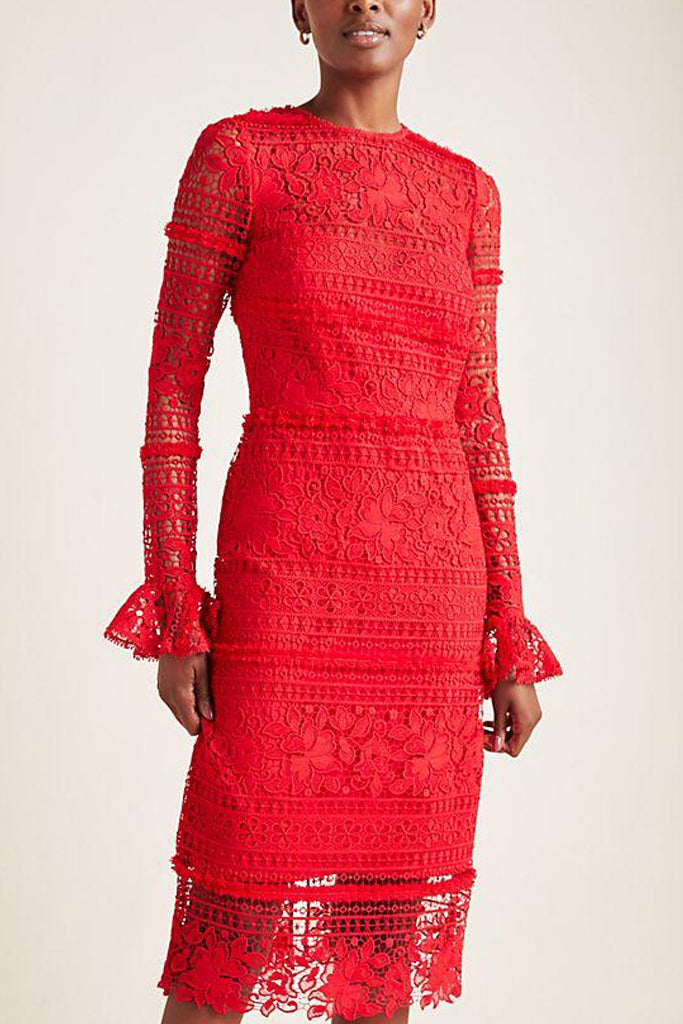 Ml monique lhuillier red floral top lace gown