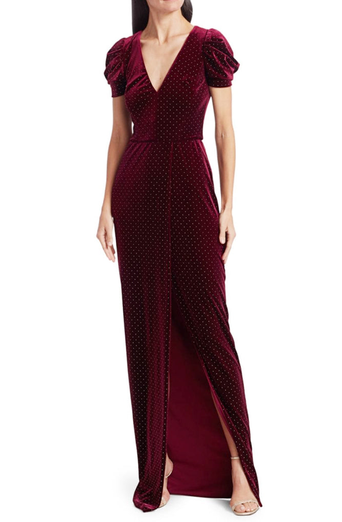 Monique lhuillier burgundy sales center stage gown