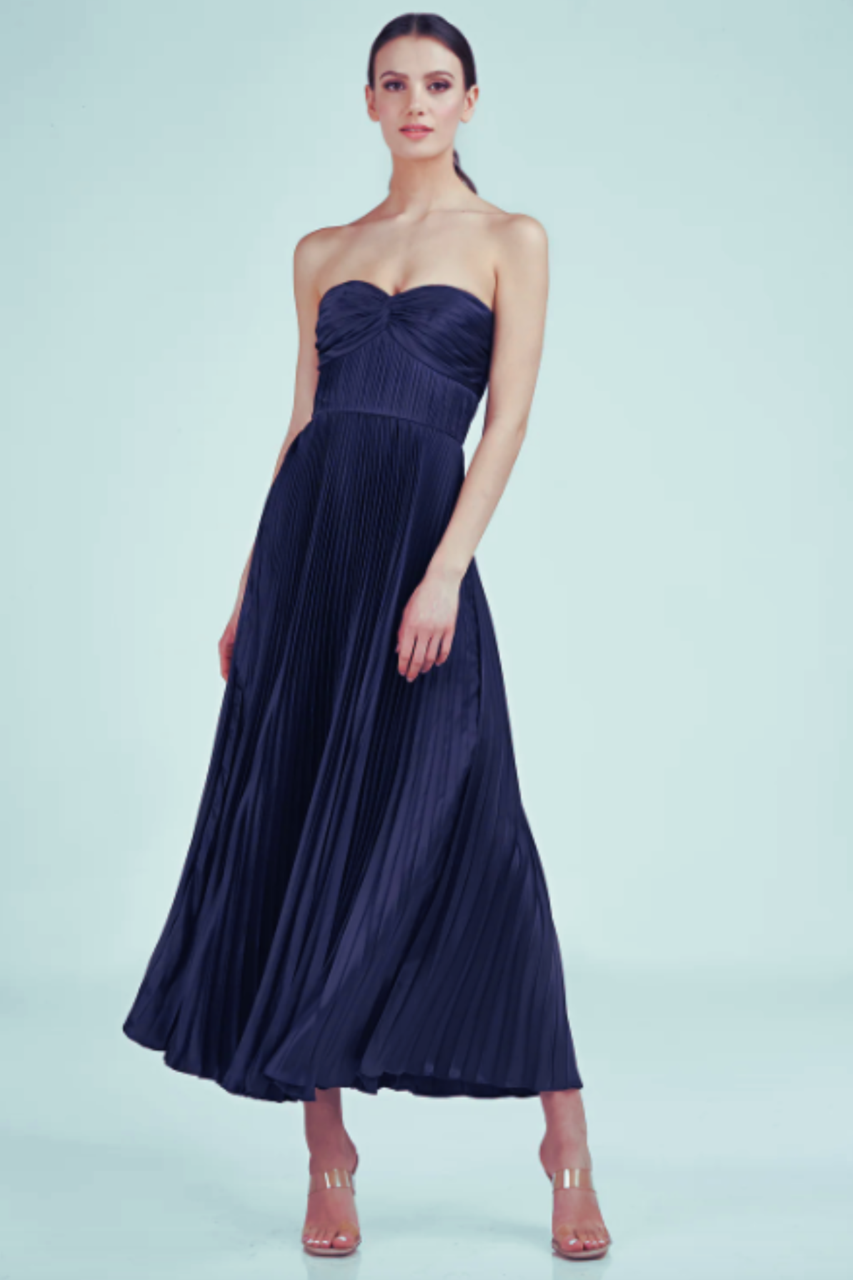 Belle Pleated Strapless Dress in Navy by AMUR - RENTAL