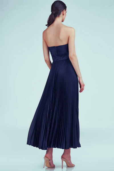 Belle Pleated Strapless Dress in Navy by AMUR - RENTAL