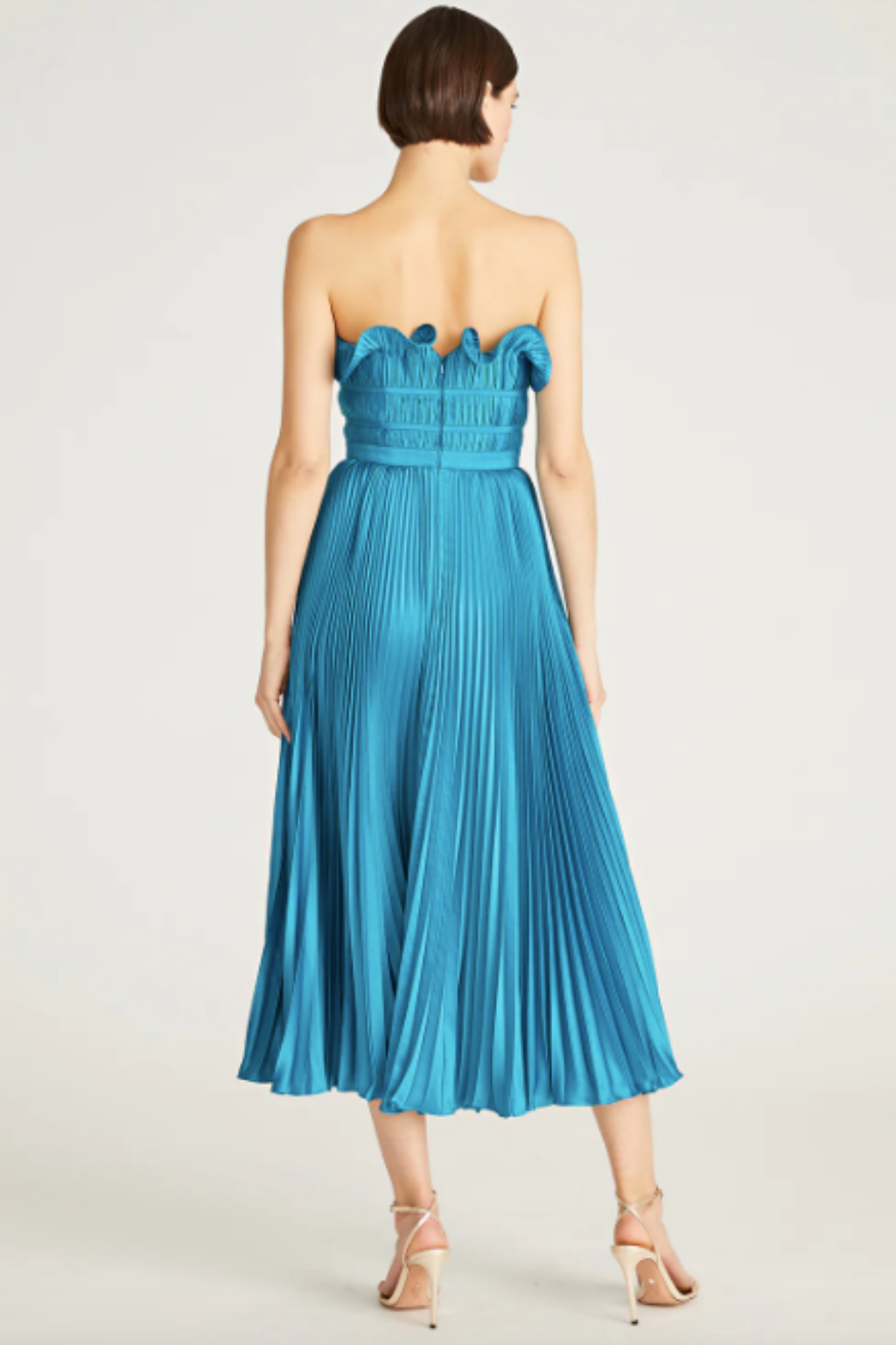 Giada Pleated Strapless Dress in Blue by AMUR - RENTAL