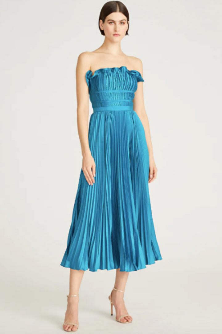 Blue pleated dress outlet