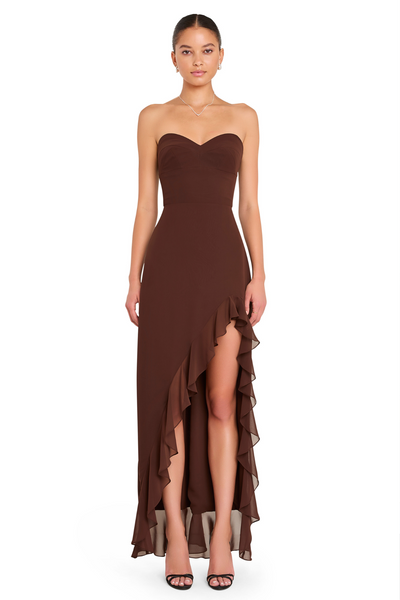 Amanda Uprichard Eden Ruffle Gown in Cocao