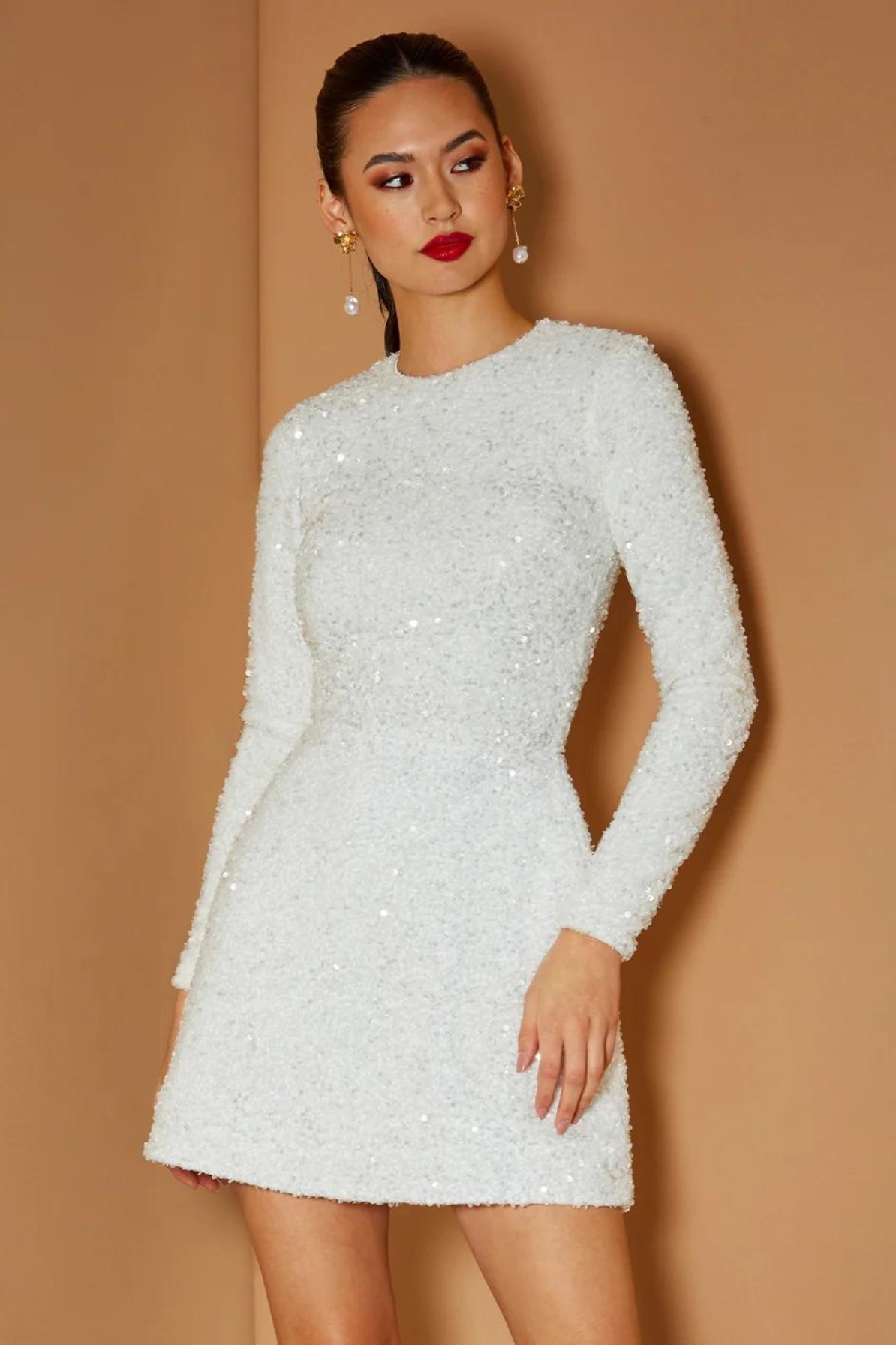 Avery Sequin Mini Dress in White by HELSI - RENTAL The Fitzroy Avery Sequin Mini Dress in White by HELSI - RENTAL The Fitzroy