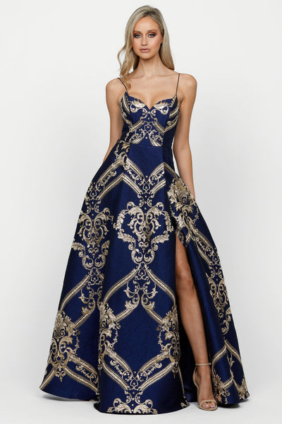 Edwina Jacquard Gown by Bariano - RENTAL