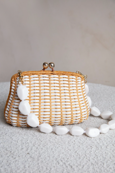 Blair Woven Clutch in White by Serpui - RENTAL