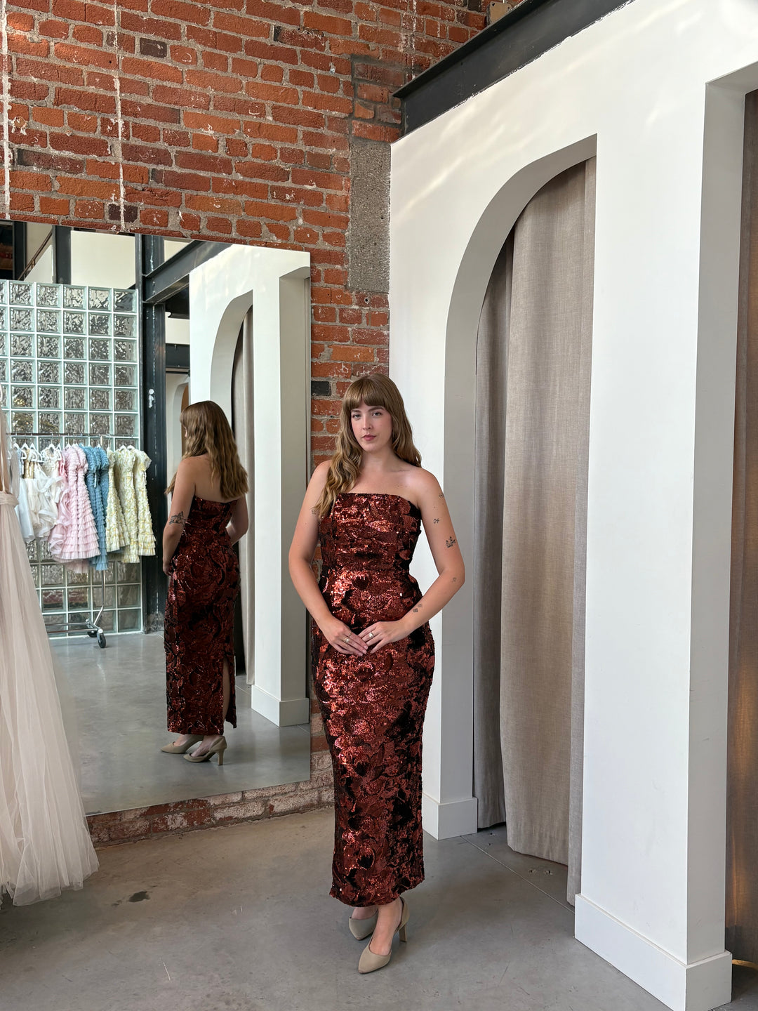 Leslie Dress in Copper by HELSI - RENTAL The Fitzroy Leslie Dress in Copper by HELSI - RENTAL The Fitzroy