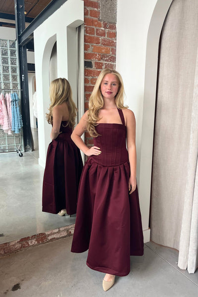 Dakota Dress in Wine by Elle Zeitoune - RENTAL