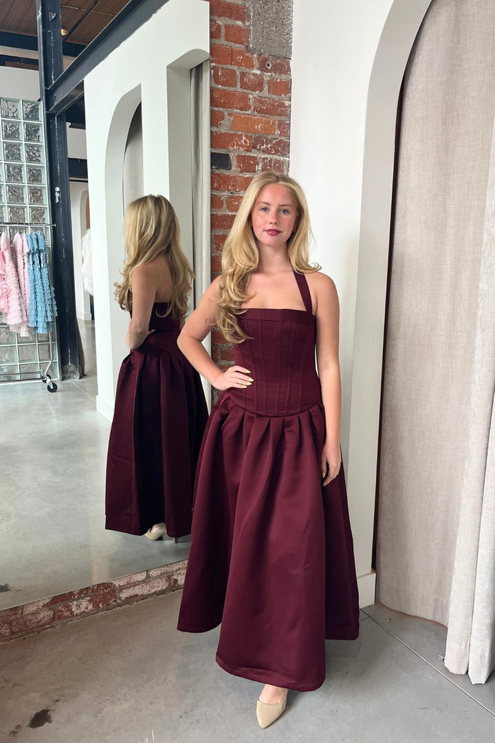 solace london dakota dress burgundy in Wine by Elle Zeitoune earth tone