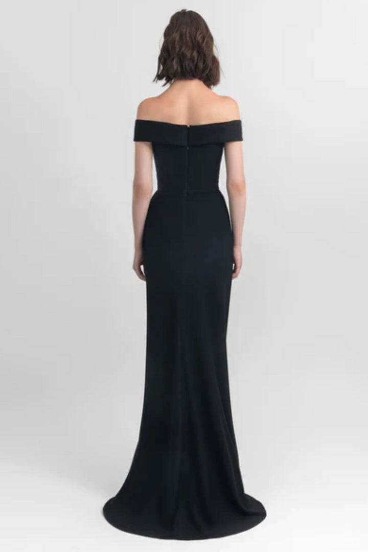 green emerald velvet dress Draped V-Neck Dress with Flower Detail main image 1