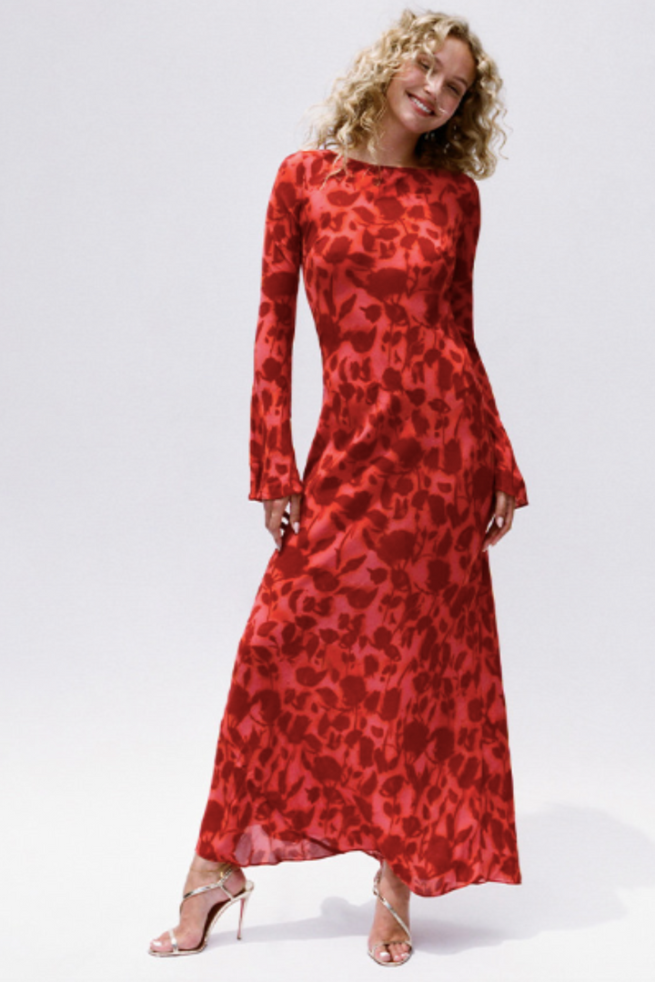 realisation par long sleeve dress The Gia - Midnight Rose Full length maxi dress with long bell sleeves Realisation Par The Gia Long