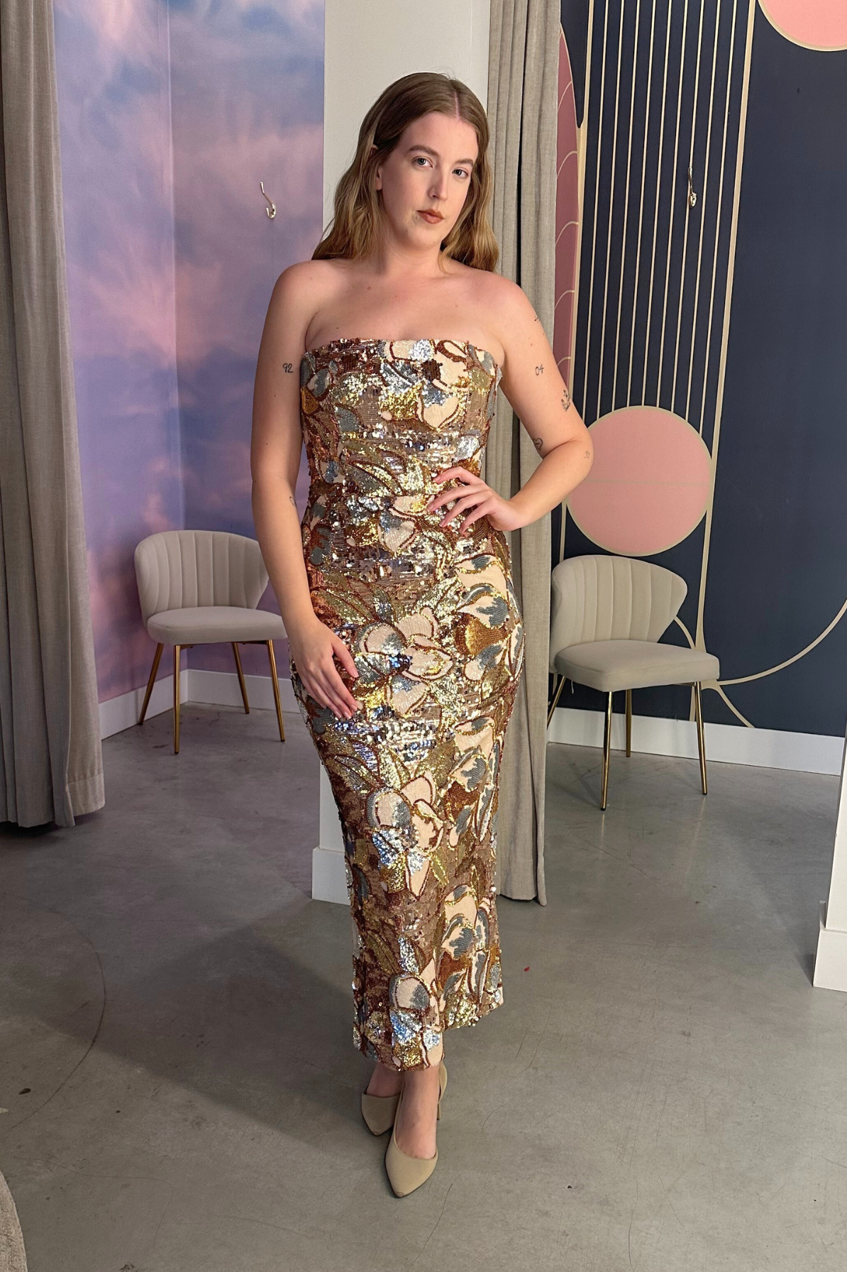 Gold Dust Midi Dress by HELSI - RENTAL The Fitzroy Gold Dust Midi Dress by HELSI - RENTAL The Fitzroy