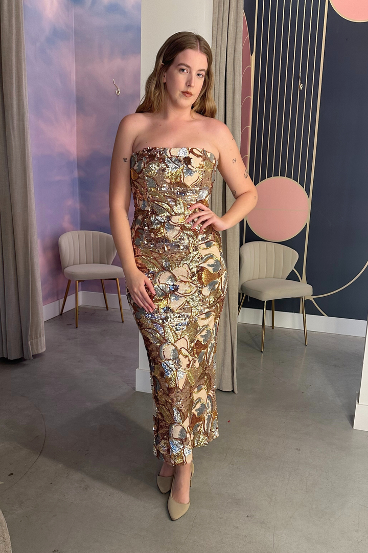Gold Dust Midi Dress by HELSI - RENTAL The Fitzroy Gold Dust Midi Dress by HELSI - RENTAL The Fitzroy