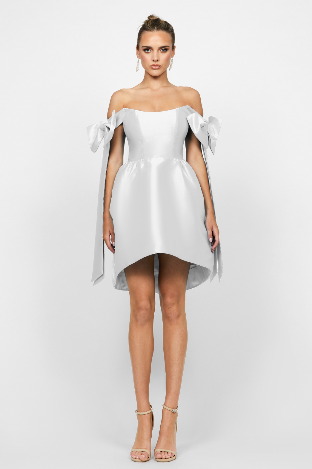 strapless open back dress Adrina Ruffle Mini Dress