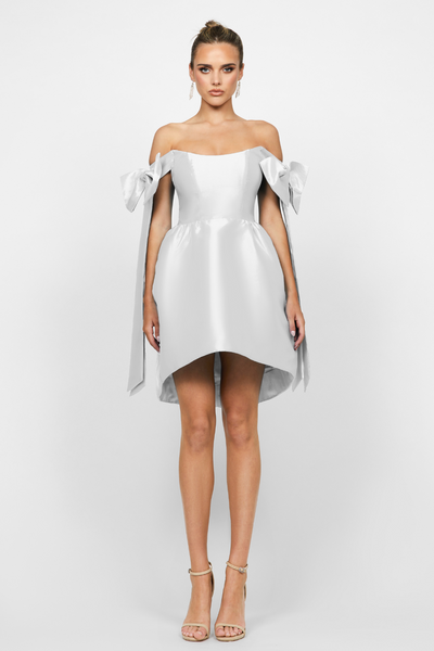 Arabella Bow Dress in White by Bariano - RENTAL
