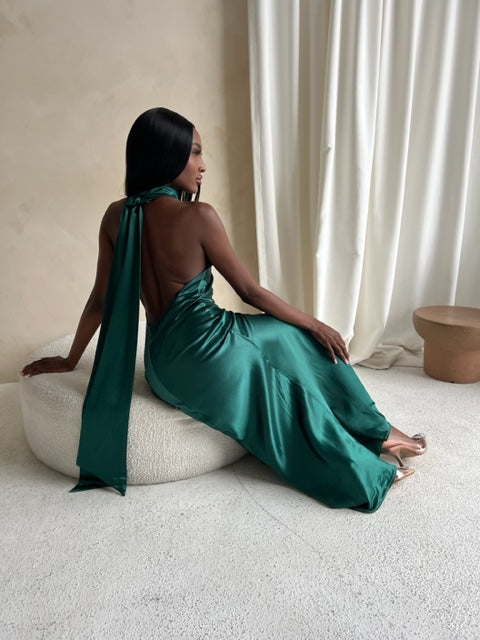 Penelope Satin Gown in Green by Sau Lee - RENTAL