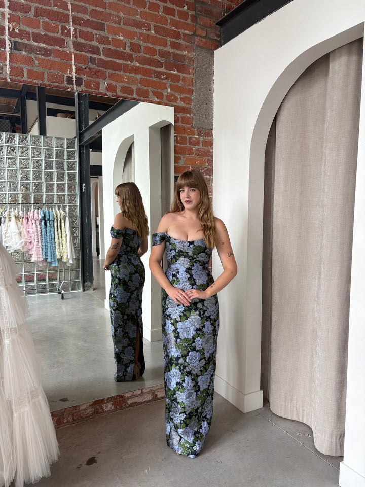 Jackson Jacquard Gown in Blue Floral by Sau Lee - RENTAL – The Fitzroy