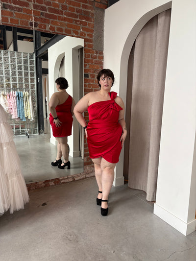 Sammy One Shoulder Satin Bow Cocktail Dress by Adrianna Papell  - RENTAL