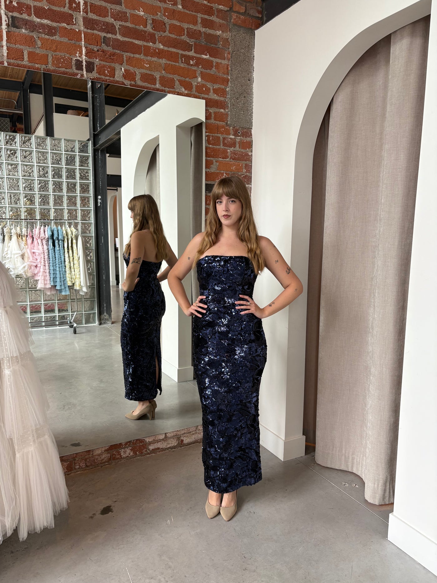 Leslie Dress in Navy by HELSI - RENTAL
