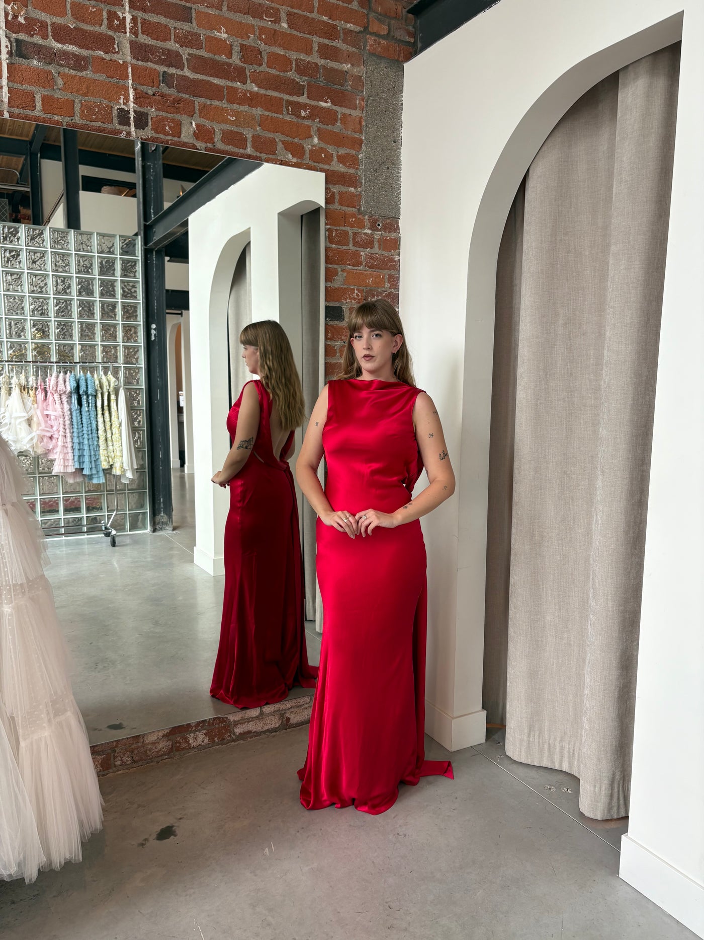 Callie Satin Gown in Red by Sau Lee - RENTAL