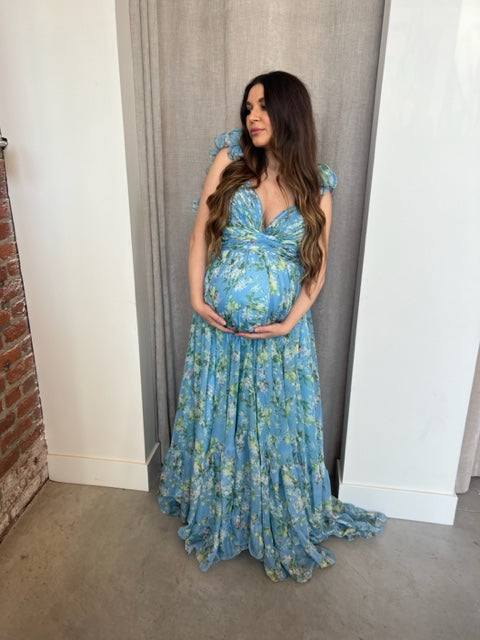 Barcelona Gown in Soft Blue Floral by Mac Duggal RENTAL – The