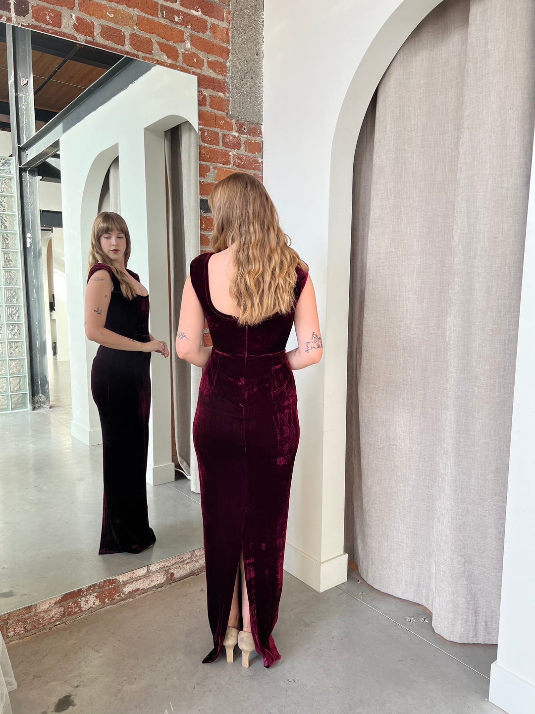 fitted lace wedding dress Brooke Velvet Gown by Sau Lee