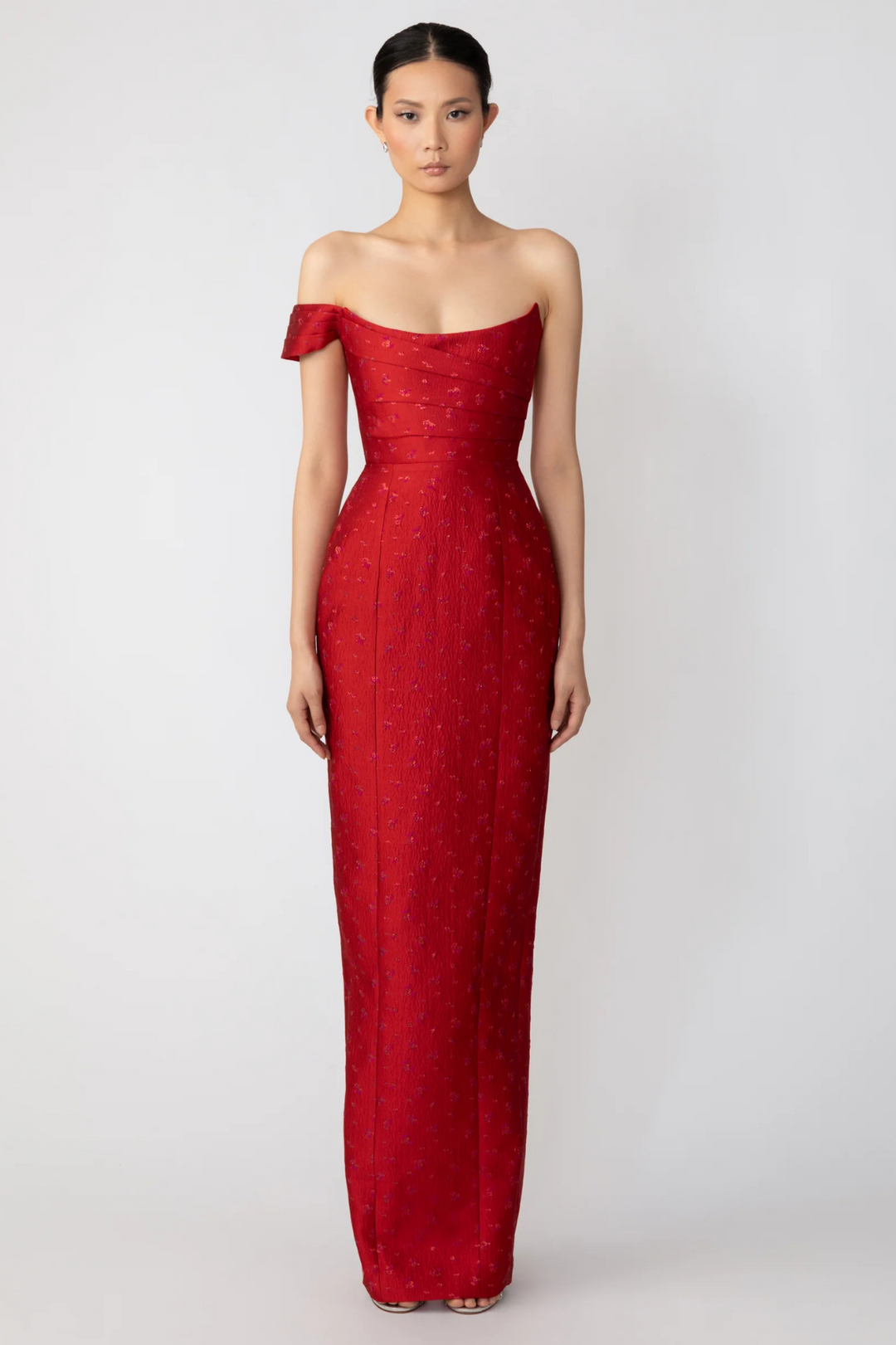 Jackson Jacquard Gown in Red by Sau Lee - RENTAL – The Fitzroy