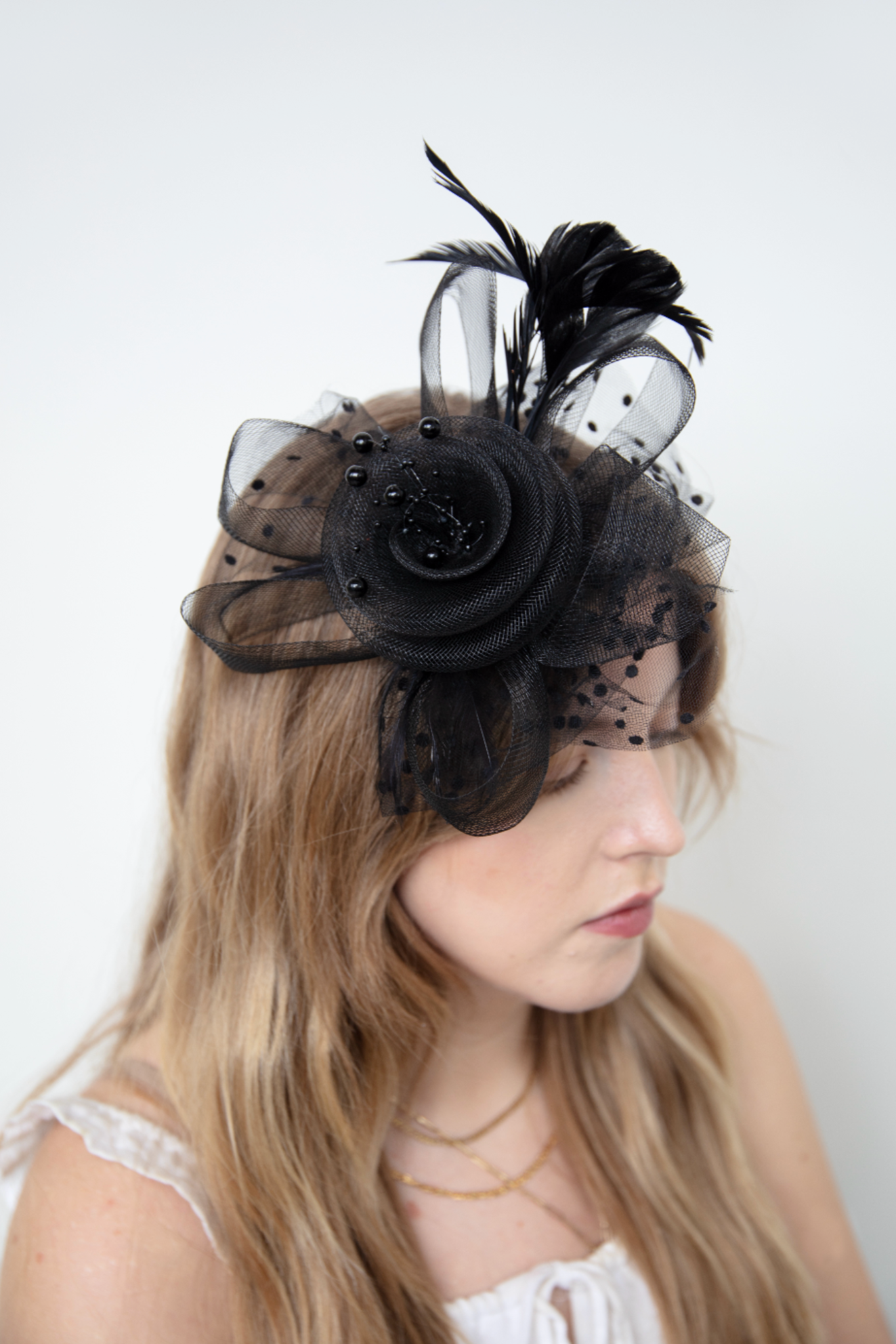 Black Caviar Black Fascinator - RENTAL