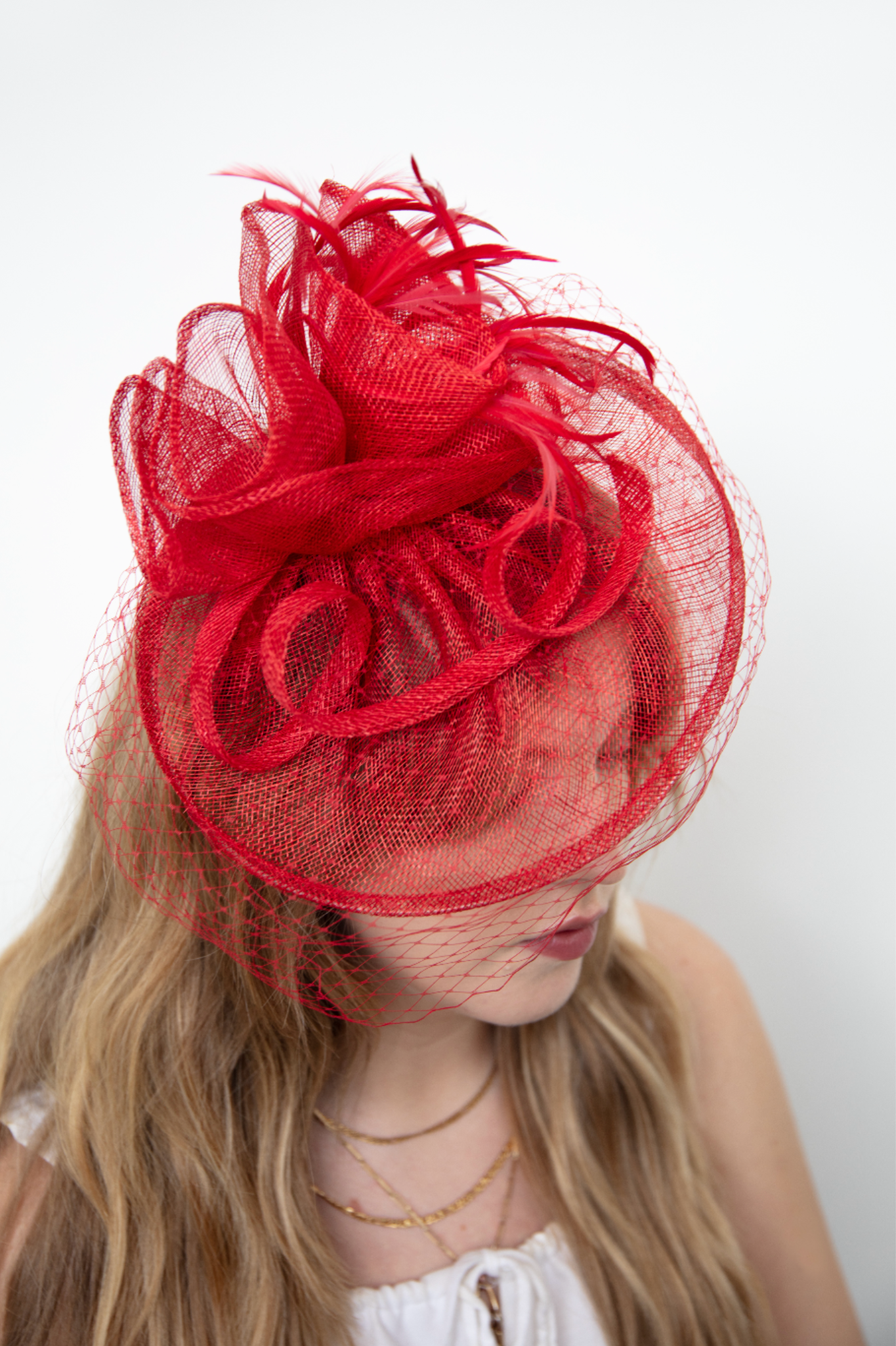 Firecracker Red Fascinator - RENTAL