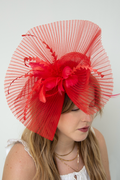 Raspberry Beret Red Fascinator - RENTAL