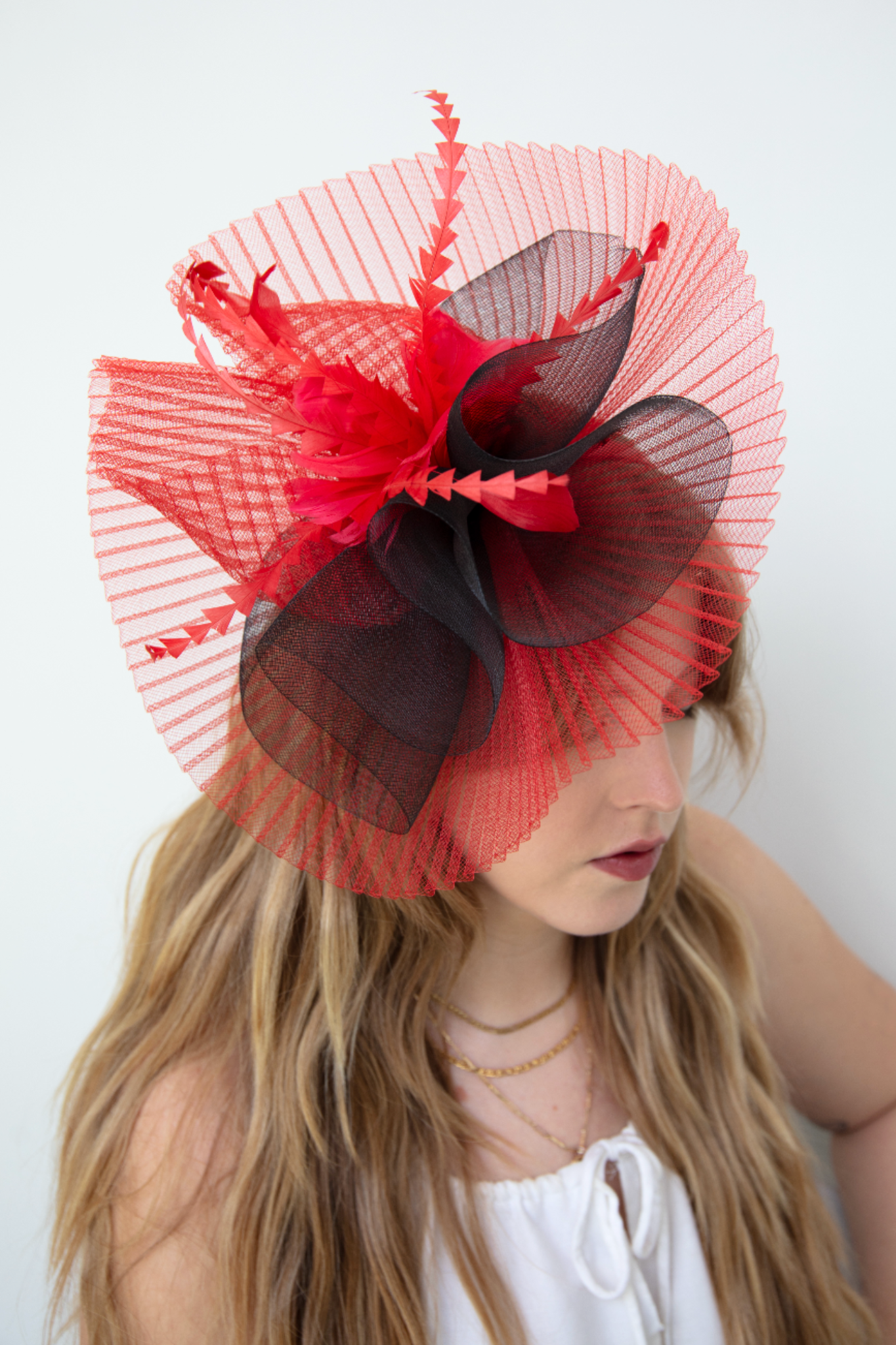 Churchill Red and Black Fascinator - RENTAL